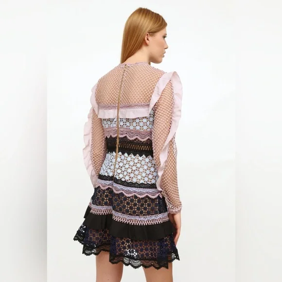 Self-Portrait Bellis Lace Trim Dress With Frilled Sleeves - Picture 6 of 16